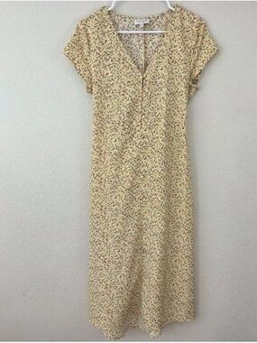 Studio B Bobeau Ditzy Floral Midi Dress Size S Yellow Spring Easter Belt Buttons